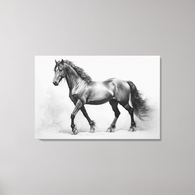 Monochrome Black White Horses | Large Wall Art     (Front)