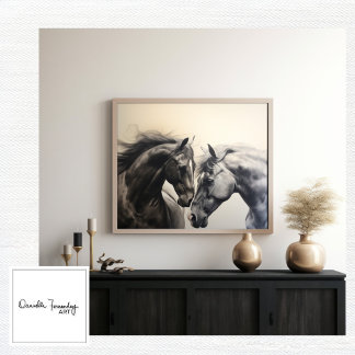Monochrome Black White Horses | Large Wall Art