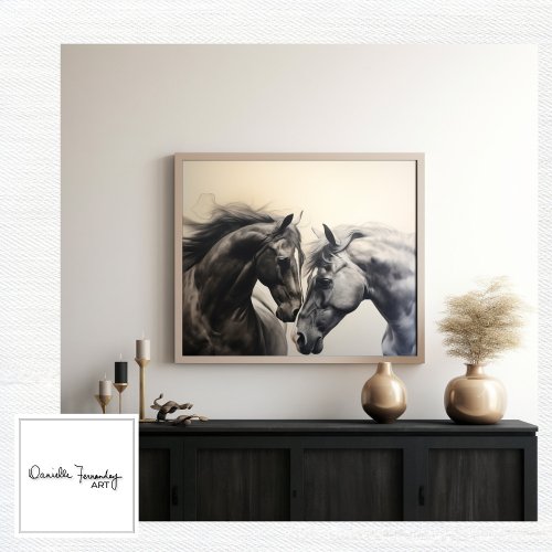 Monochrome Black White Horses  Large Wall Art    