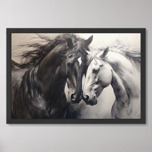 Monochrome Black White Horses Large Wall Art