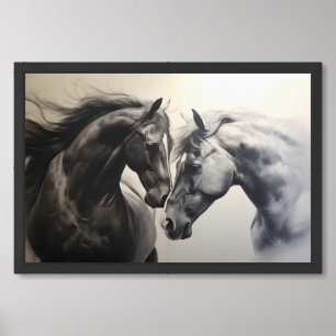 Monochrome Black White Horses Large Wall Art