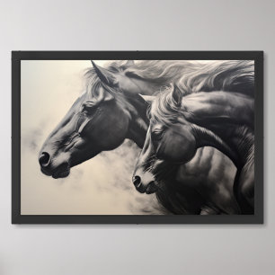 Monochrome Black White Horses   Large Wall Art 