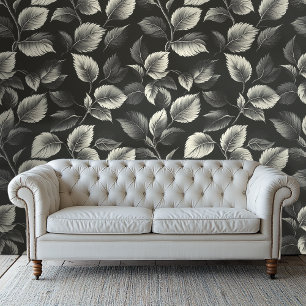 Monochrome Black & White Leaf Pattern Wallpaper