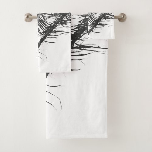 Monochrome Black White Palm Tree Leaves Bath Towel Set
