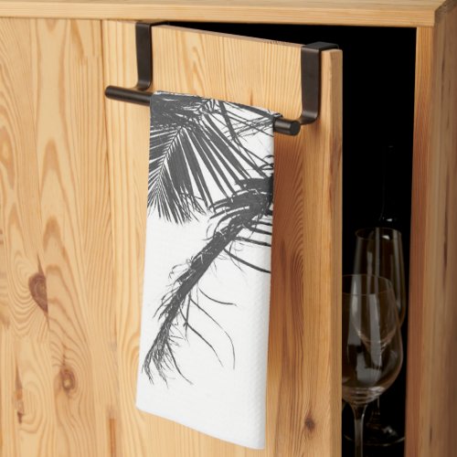 Monochrome Black White Palm Tree Leaves Kitchen Towel