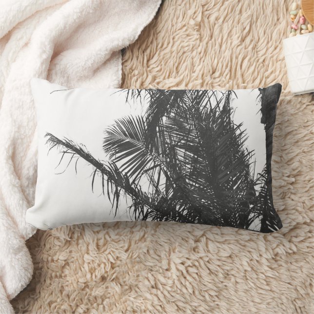 Monochrome Black White Palm Tree Leaves Lumbar Pillow (Blanket)