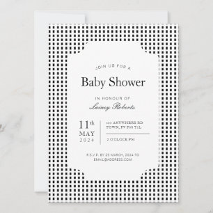 Monochrome Black White Rectangle Plaid Geometric Invitation