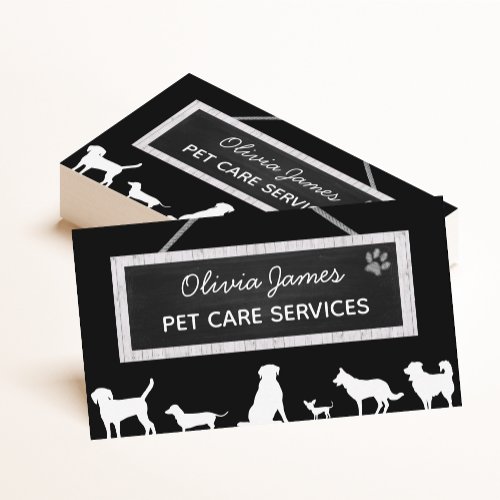 Monochrome black white sign dog pet care services business card