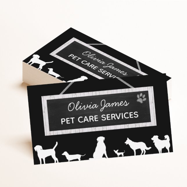 Monochrome black white sign dog pet care services business card (Creator Uploaded)