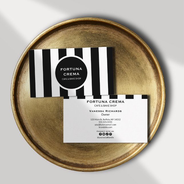 Monochrome Black & White Stripes Classic Marketing Business Card (Creator Uploaded)