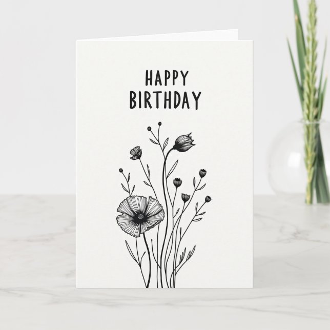 Monochrome Bloom Birthday Card (Front)