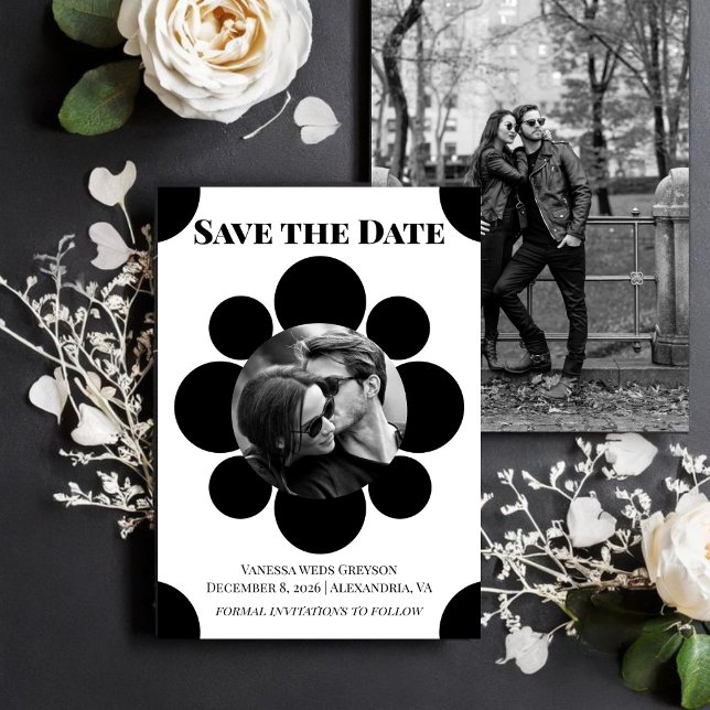 Monochrome Bloom Modern Geometric Save The Date (Creator Uploaded)
