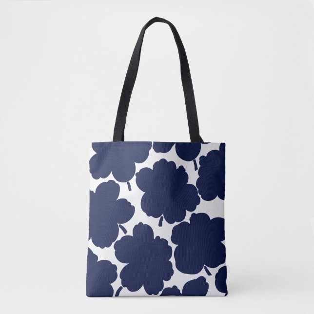 Monochrome Bloom Navy White Tote Bag (Front)