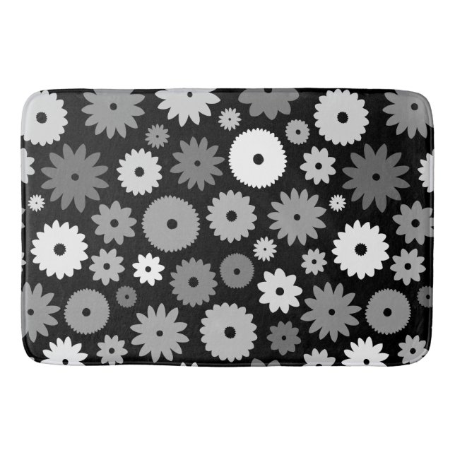 Monochrome Blooms Big Pattern Bath Mat (Front)