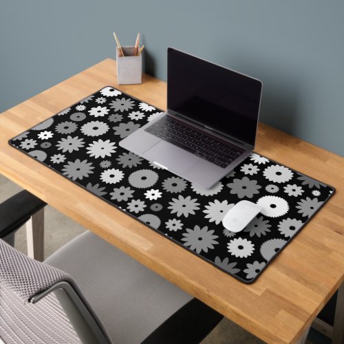 Monochrome Blooms Big Pattern Desk Mat