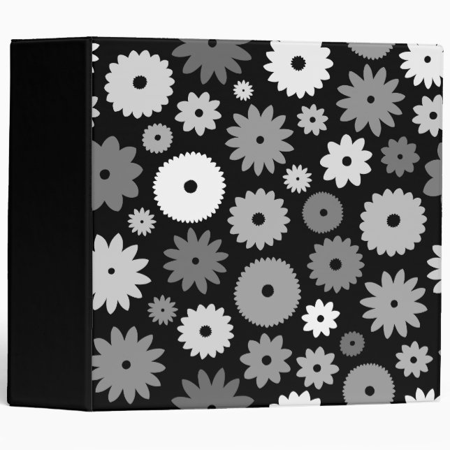 Monochrome Blooms Large Pattern 3 Ring Binder (Front/Spine)
