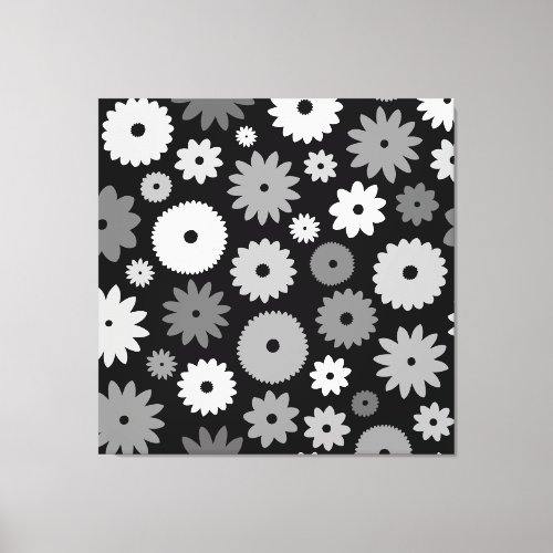 Monochrome Blooms Large Pattern Canvas Print