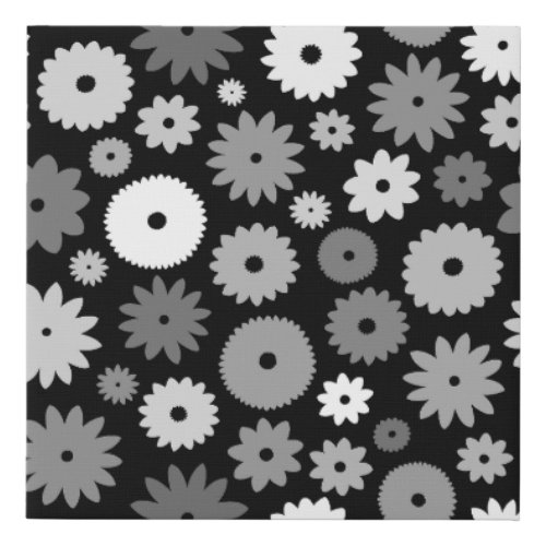 Monochrome Blooms Large Pattern Faux Canvas Print