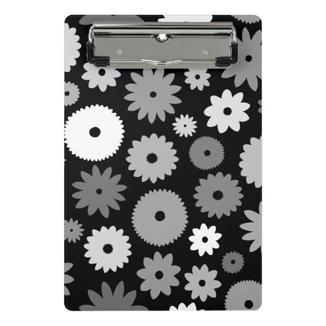 Monochrome Blooms Large Pattern Mini Clipboard (Front)