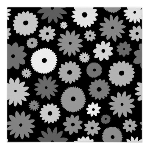 Monochrome Blooms Large Pattern Poster