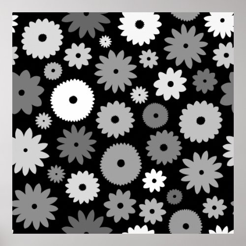 Monochrome Blooms Large Pattern Poster