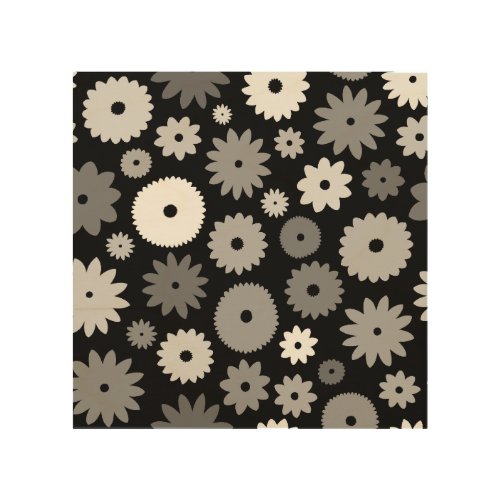 Monochrome Blooms Large Pattern Wood Wall Art