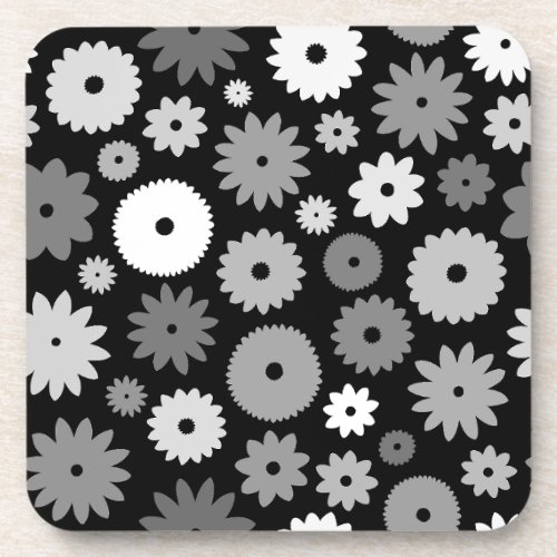 Monochrome Blooms Pattern Beverage Coaster