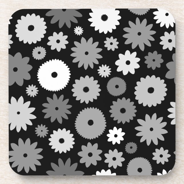 Monochrome Blooms Pattern Beverage Coaster (Front)