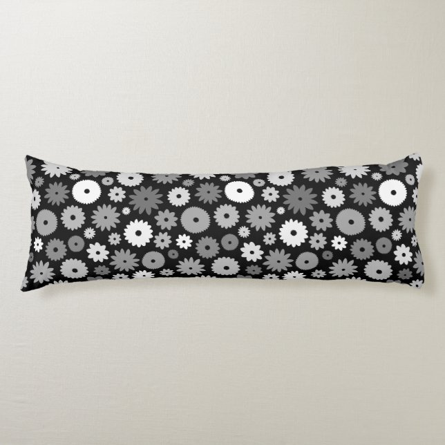 Monochrome Blooms Pattern Body Pillow (Front)