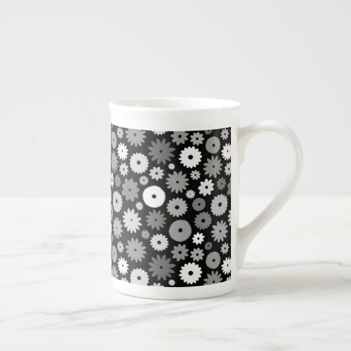 Monochrome Blooms Pattern Bone China Mug