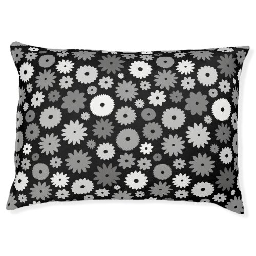 Monochrome Blooms Pattern Pet Bed