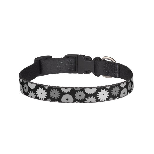 Monochrome Blooms Pattern Pet Collar (Front)