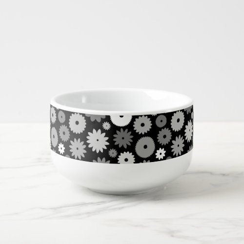Monochrome Blooms Pattern Soup Mug
