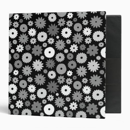 Monochrome Blooms Repeat Pattern 3 Ring Binder