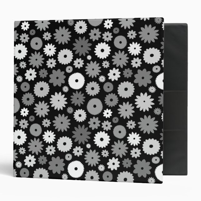 Monochrome Blooms Repeat Pattern 3 Ring Binder (Front/Inside)