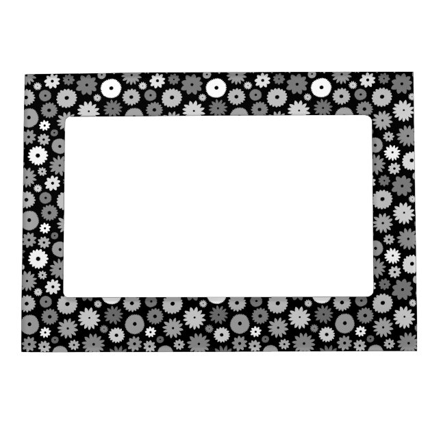 Monochrome Blooms Repeat Pattern Magnetic Frame (Front)