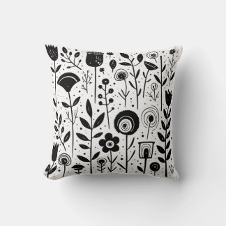 Monochrome Blooms Throw Pillow