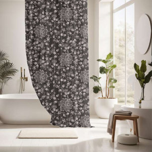 Monochrome Blossom Design Shower Curtain