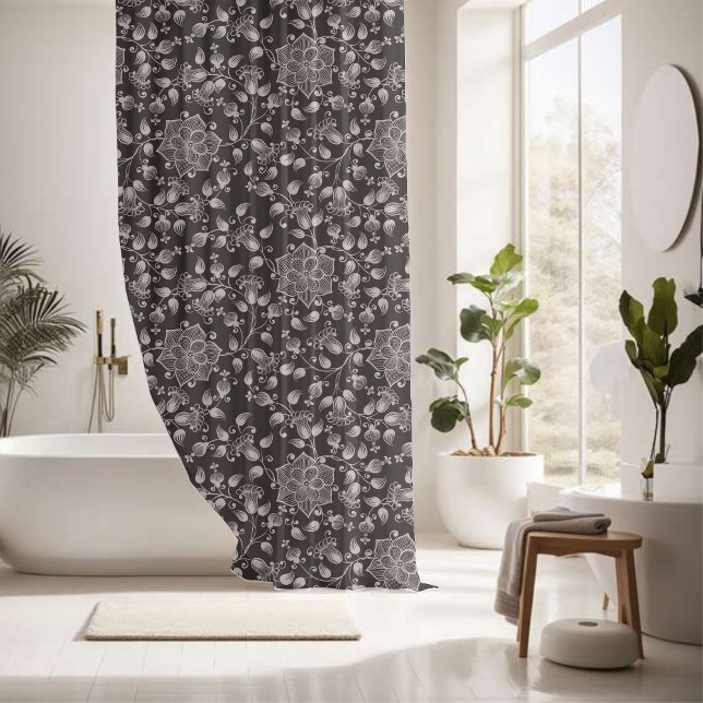Monochrome Blossom Design Shower Curtain (Creator Uploaded)