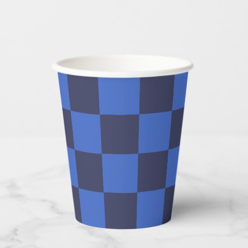 Monochrome Blue Checkers Paper Cups