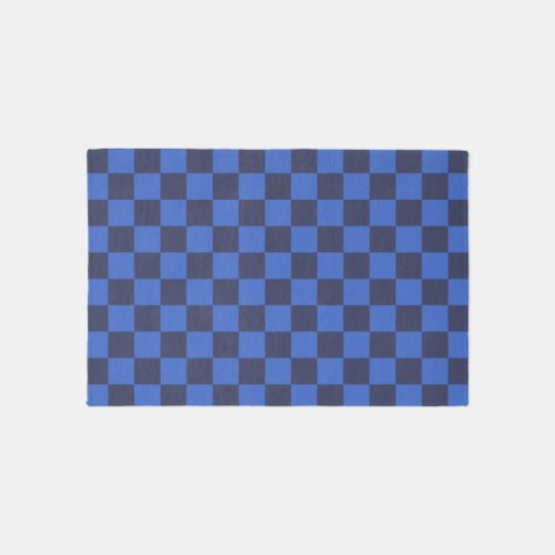 Monochrome Blue Croatian Checkered Pattern Rug