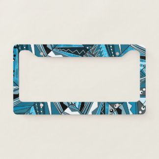 Monochrome blue ethnic ornament. license plate frame
