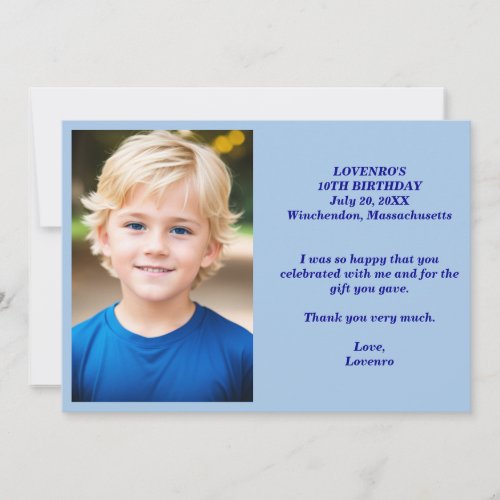 Monochrome Blue Kids Birthday Thank You Card