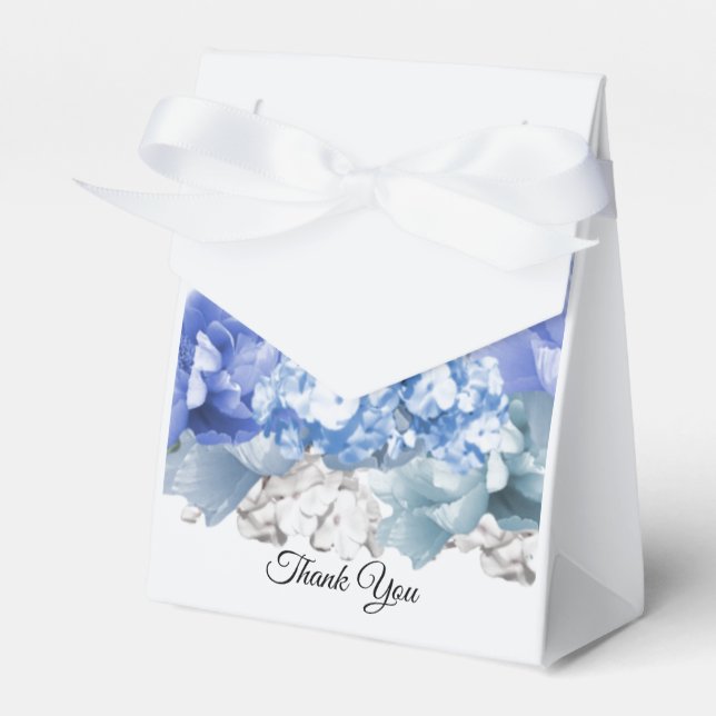 Monochrome Blue Mixed Floral Favor Box (Front Side)