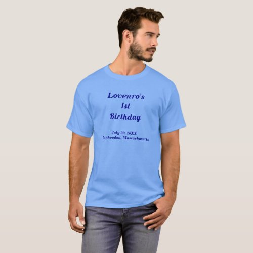 Monochrome Blue Plain Text Kids Dad Birthday T_Shirt