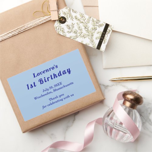 Monochrome Blue Plain Texts Kids Birthday Favor Rectangular Sticker