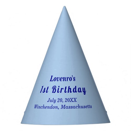 Monochrome Blue Plain Texts Kids Birthday Party Hat