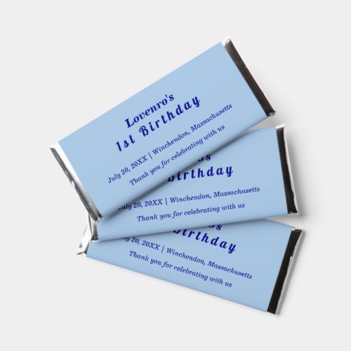 Monochrome Blue Plain Texts Label of Kids Birthday Hershey Bar Favors