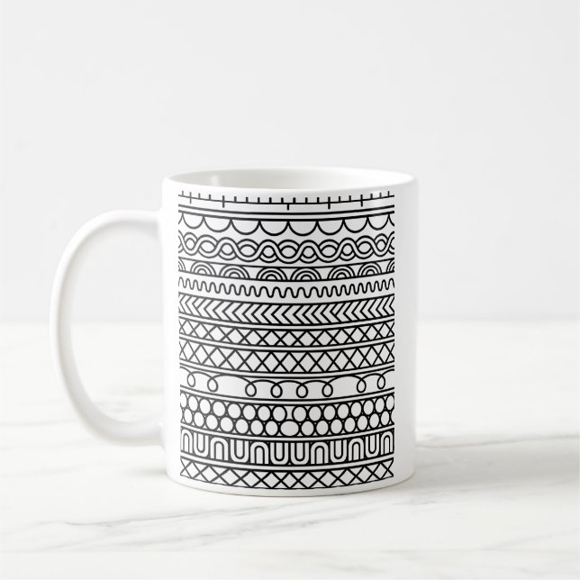 Monochrome Boho Knit Sampler | Tribal Geometric Coffee Mug (Left)