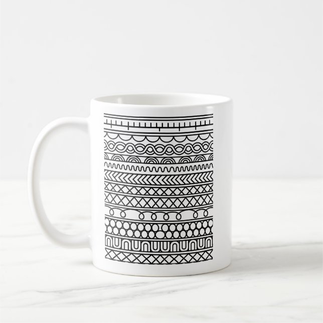 Monochrome Boho Knit Sampler | Tribal Geometric Coffee Mug (Left)